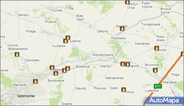 mapa Wojciechowice gmina Sędziszów, Wojciechowice gmina Sędziszów na mapie Targeo