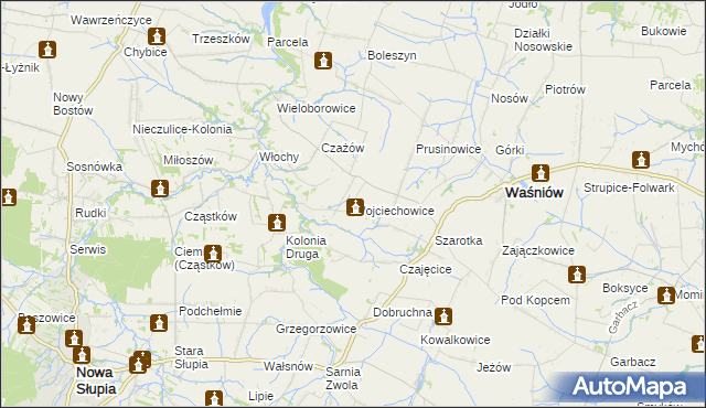 mapa Wojciechowice gmina Waśniów, Wojciechowice gmina Waśniów na mapie Targeo