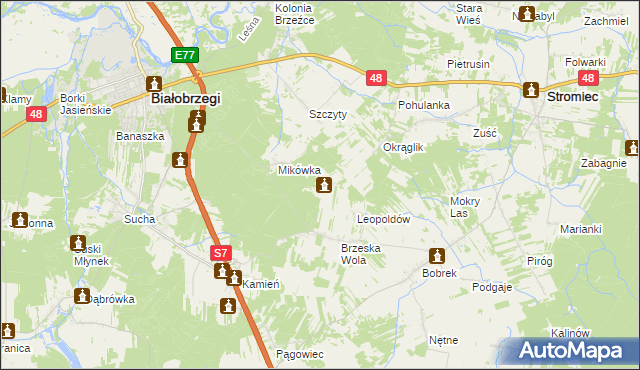 mapa Wojciechówka gmina Białobrzegi, Wojciechówka gmina Białobrzegi na mapie Targeo