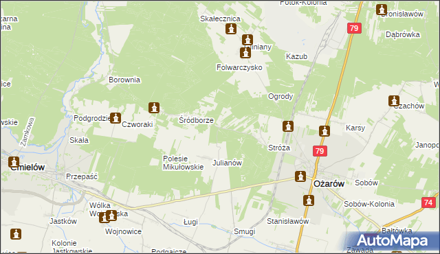 mapa Wojciechówka gmina Ożarów, Wojciechówka gmina Ożarów na mapie Targeo