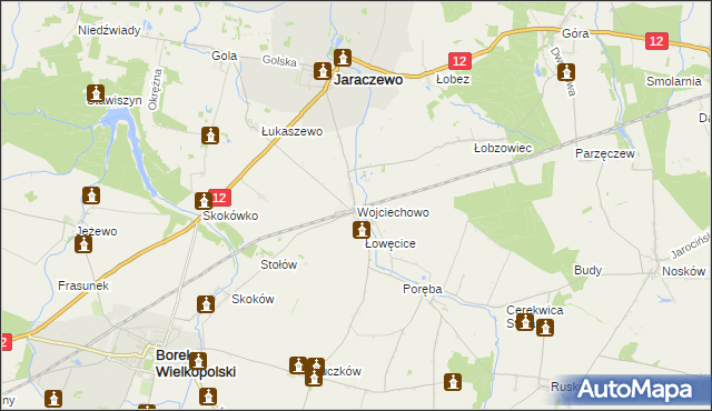 mapa Wojciechowo gmina Jaraczewo, Wojciechowo gmina Jaraczewo na mapie Targeo