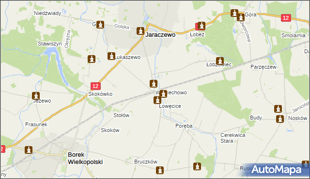 mapa Wojciechowo gmina Jaraczewo, Wojciechowo gmina Jaraczewo na mapie Targeo
