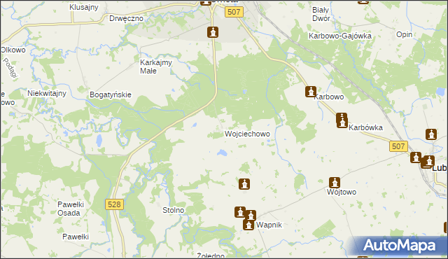 mapa Wojciechowo gmina Orneta, Wojciechowo gmina Orneta na mapie Targeo