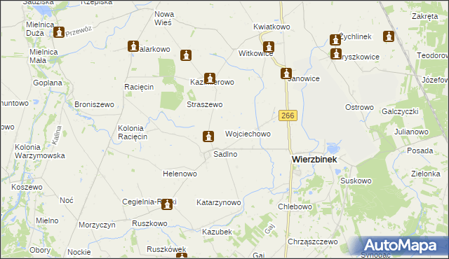 mapa Wojciechowo gmina Wierzbinek, Wojciechowo gmina Wierzbinek na mapie Targeo