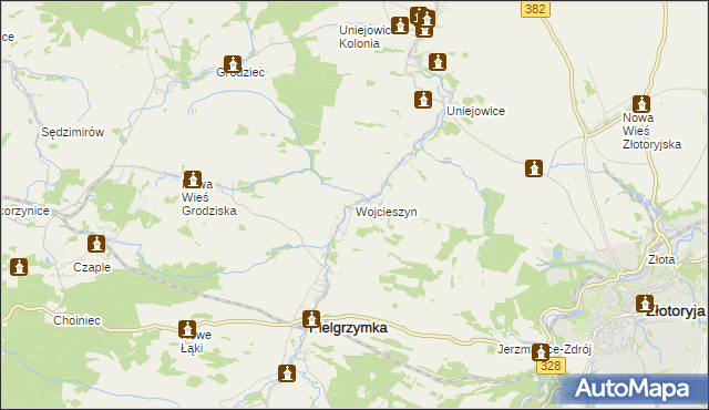 mapa Wojcieszyn gmina Pielgrzymka, Wojcieszyn gmina Pielgrzymka na mapie Targeo