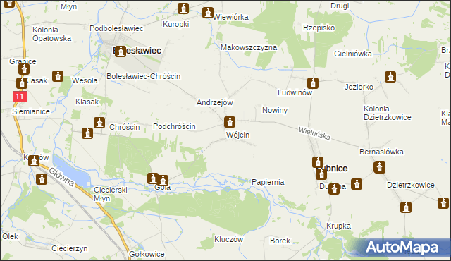 mapa Wójcin gmina Łubnice, Wójcin gmina Łubnice na mapie Targeo