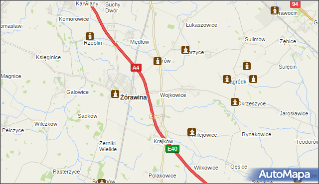 mapa Wojkowice gmina Żórawina, Wojkowice gmina Żórawina na mapie Targeo