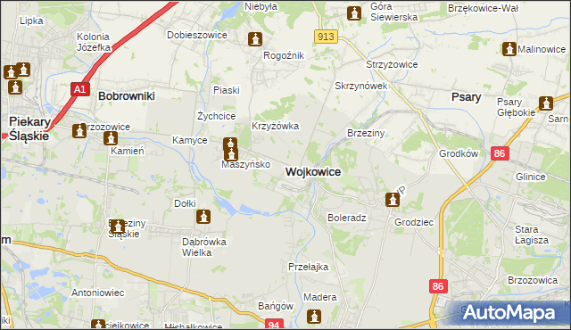 mapa Wojkowice powiat będziński, Wojkowice powiat będziński na mapie Targeo