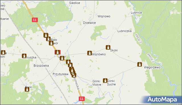 mapa Wojnówko gmina Okonek, Wojnówko gmina Okonek na mapie Targeo