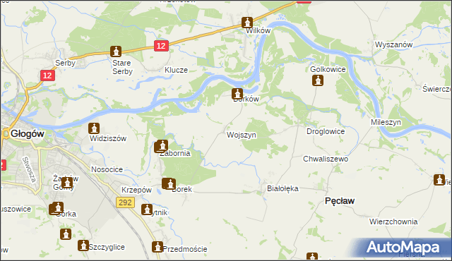 mapa Wojszyn gmina Pęcław, Wojszyn gmina Pęcław na mapie Targeo