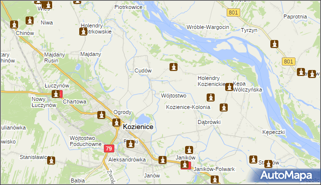 mapa Wójtostwo gmina Kozienice, Wójtostwo gmina Kozienice na mapie Targeo