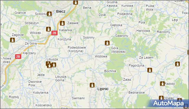 mapa Wójtowa, Wójtowa na mapie Targeo