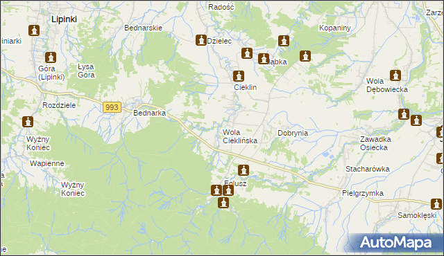 mapa Wola Cieklińska, Wola Cieklińska na mapie Targeo