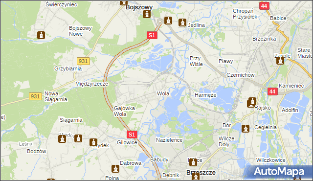 mapa Wola gmina Miedźna, Wola gmina Miedźna na mapie Targeo