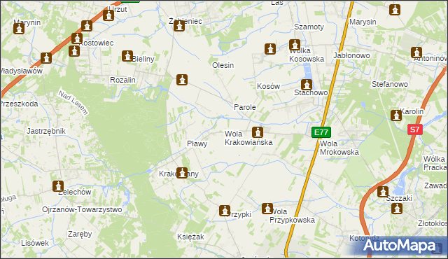 mapa Wola Krakowiańska, Wola Krakowiańska na mapie Targeo