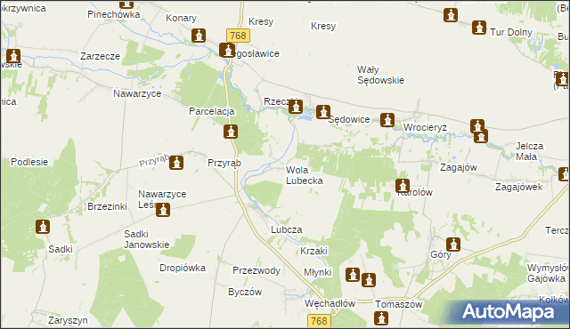 mapa Wola Lubecka gmina Wodzisław, Wola Lubecka gmina Wodzisław na mapie Targeo