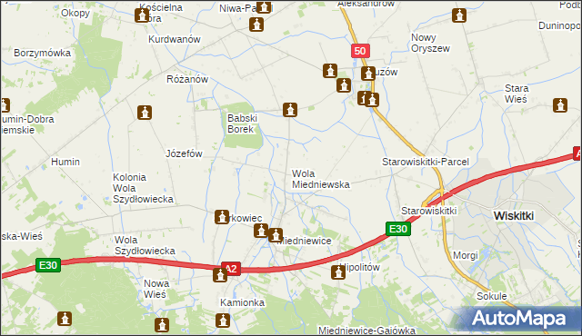 mapa Wola Miedniewska, Wola Miedniewska na mapie Targeo