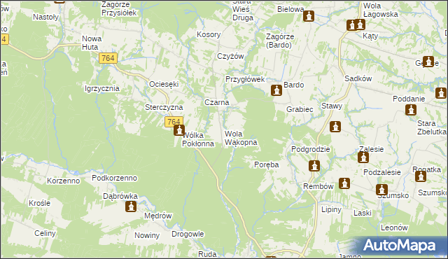 mapa Wola Wąkopna, Wola Wąkopna na mapie Targeo