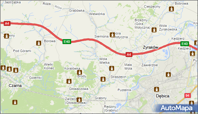 mapa Wola Wielka gmina Żyraków, Wola Wielka gmina Żyraków na mapie Targeo