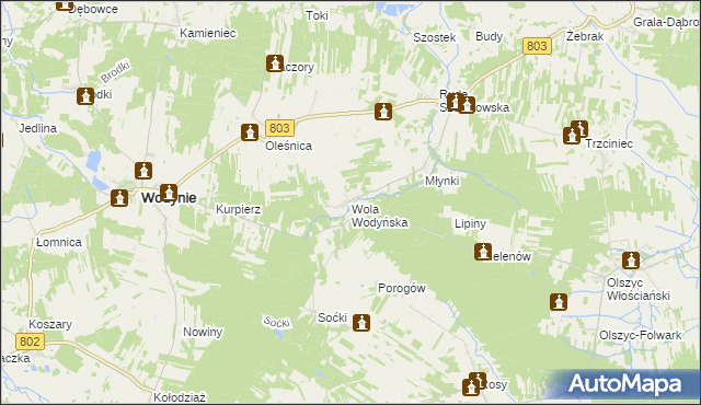 mapa Wola Wodyńska, Wola Wodyńska na mapie Targeo