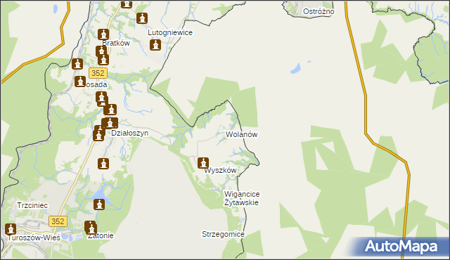 mapa Wolanów gmina Bogatynia, Wolanów gmina Bogatynia na mapie Targeo