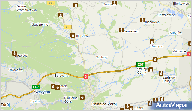 mapa Wolany gmina Szczytna, Wolany gmina Szczytna na mapie Targeo