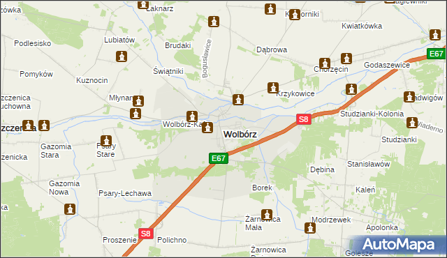 mapa Wolbórz, Wolbórz na mapie Targeo