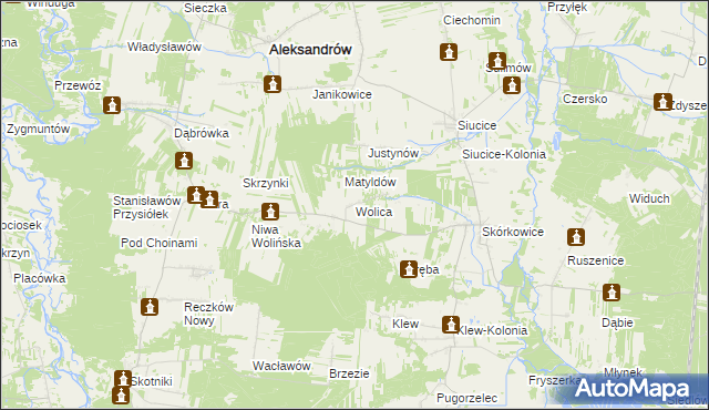 mapa Wolica gmina Aleksandrów, Wolica gmina Aleksandrów na mapie Targeo