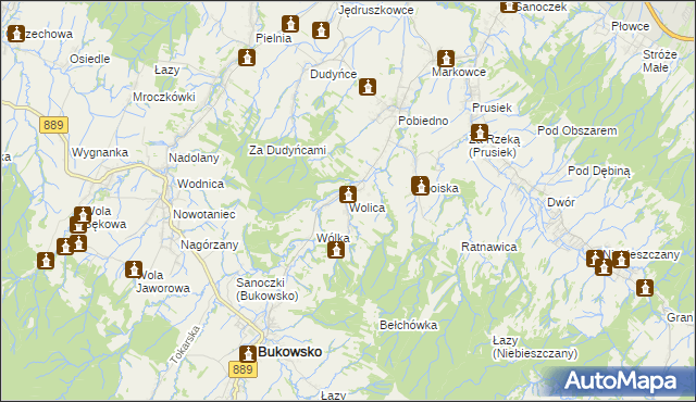 mapa Wolica gmina Bukowsko, Wolica gmina Bukowsko na mapie Targeo