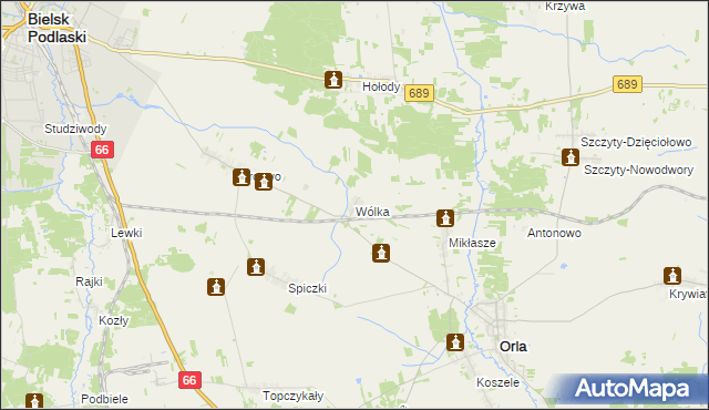 mapa Wólka gmina Orla, Wólka gmina Orla na mapie Targeo