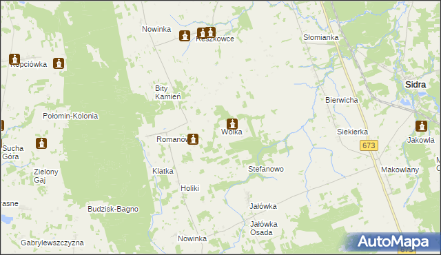 mapa Wólka gmina Sidra, Wólka gmina Sidra na mapie Targeo