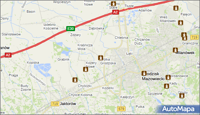 mapa Wólka Grodziska gmina Grodzisk Mazowiecki, Wólka Grodziska gmina Grodzisk Mazowiecki na mapie Targeo