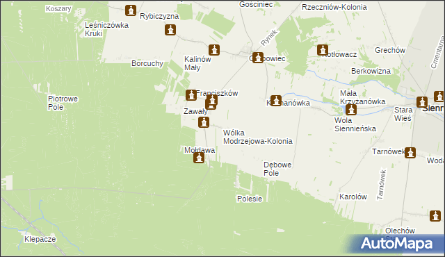 mapa Wólka Modrzejowa-Kolonia, Wólka Modrzejowa-Kolonia na mapie Targeo