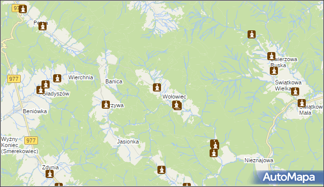 mapa Wołowiec gmina Sękowa, Wołowiec gmina Sękowa na mapie Targeo