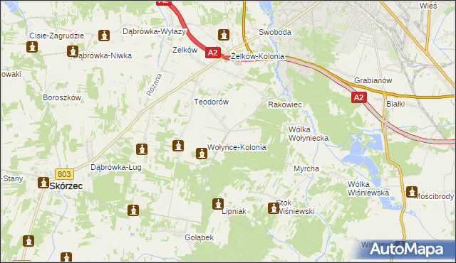 mapa Wołyńce gmina Siedlce, Wołyńce gmina Siedlce na mapie Targeo