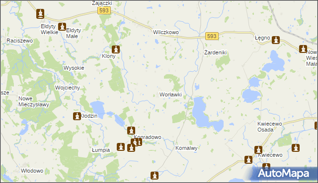 mapa Worławki gmina Świątki, Worławki gmina Świątki na mapie Targeo