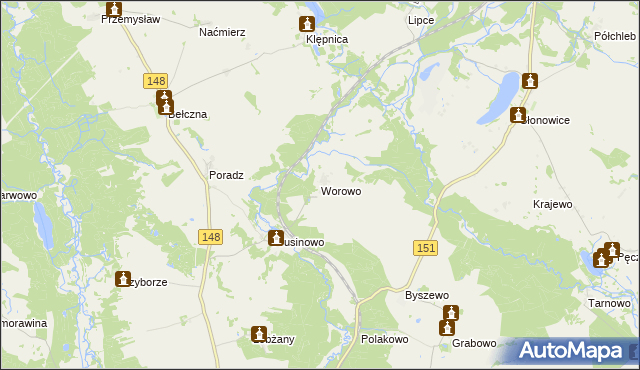mapa Worowo gmina Łobez, Worowo gmina Łobez na mapie Targeo