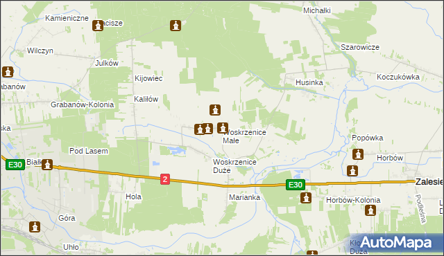 mapa Woskrzenice Małe, Woskrzenice Małe na mapie Targeo