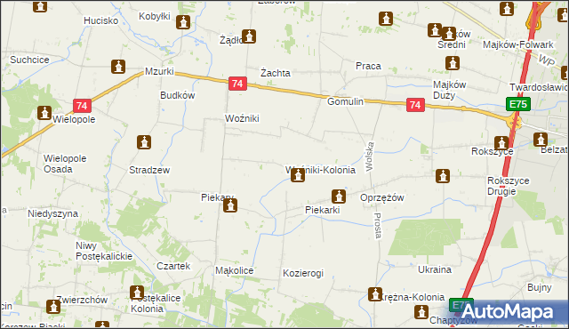 mapa Woźniki-Kolonia, Woźniki-Kolonia na mapie Targeo