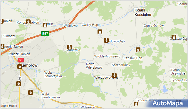 mapa Wróble-Arciszewo, Wróble-Arciszewo na mapie Targeo