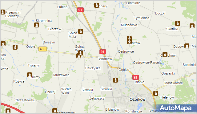 mapa Wróblew gmina Ozorków, Wróblew gmina Ozorków na mapie Targeo