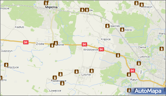 mapa Wróblowice gmina Miękinia, Wróblowice gmina Miękinia na mapie Targeo