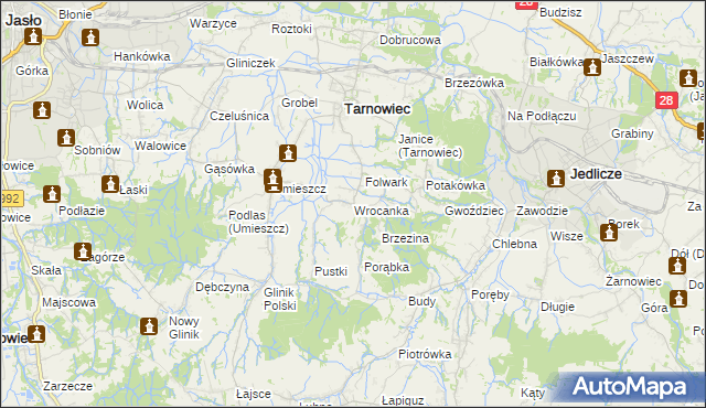 mapa Wrocanka gmina Tarnowiec, Wrocanka gmina Tarnowiec na mapie Targeo