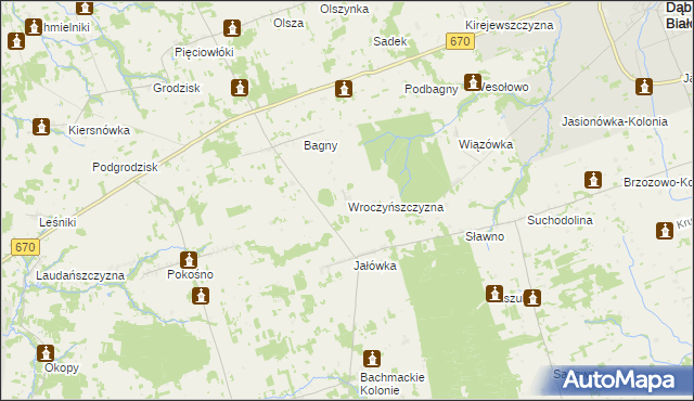 mapa Wroczyńszczyzna gmina Dąbrowa Białostocka, Wroczyńszczyzna gmina Dąbrowa Białostocka na mapie Targeo