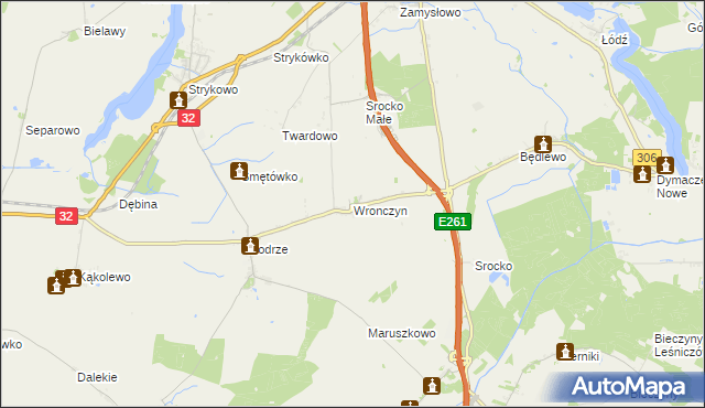 mapa Wronczyn gmina Stęszew, Wronczyn gmina Stęszew na mapie Targeo