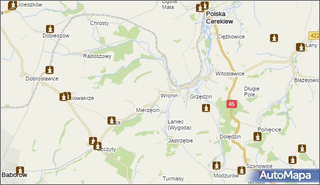 mapa Wronin gmina Polska Cerekiew, Wronin gmina Polska Cerekiew na mapie Targeo