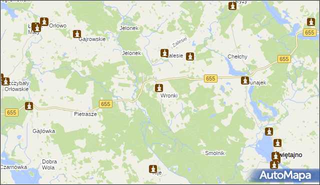 mapa Wronki gmina Świętajno, Wronki gmina Świętajno na mapie Targeo