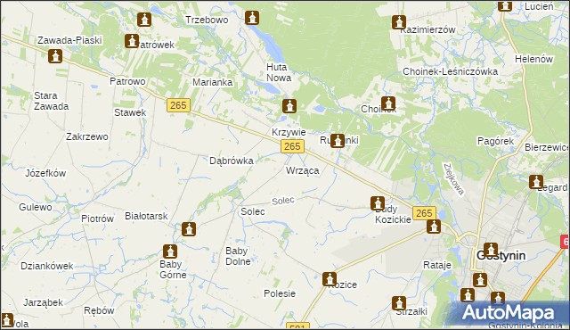 mapa Wrząca gmina Gostynin, Wrząca gmina Gostynin na mapie Targeo