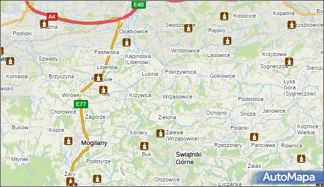 mapa Wrząsowice, Wrząsowice na mapie Targeo