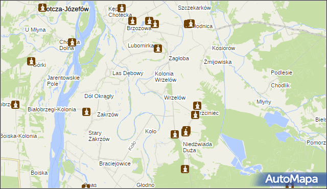 mapa Wrzelów, Wrzelów na mapie Targeo